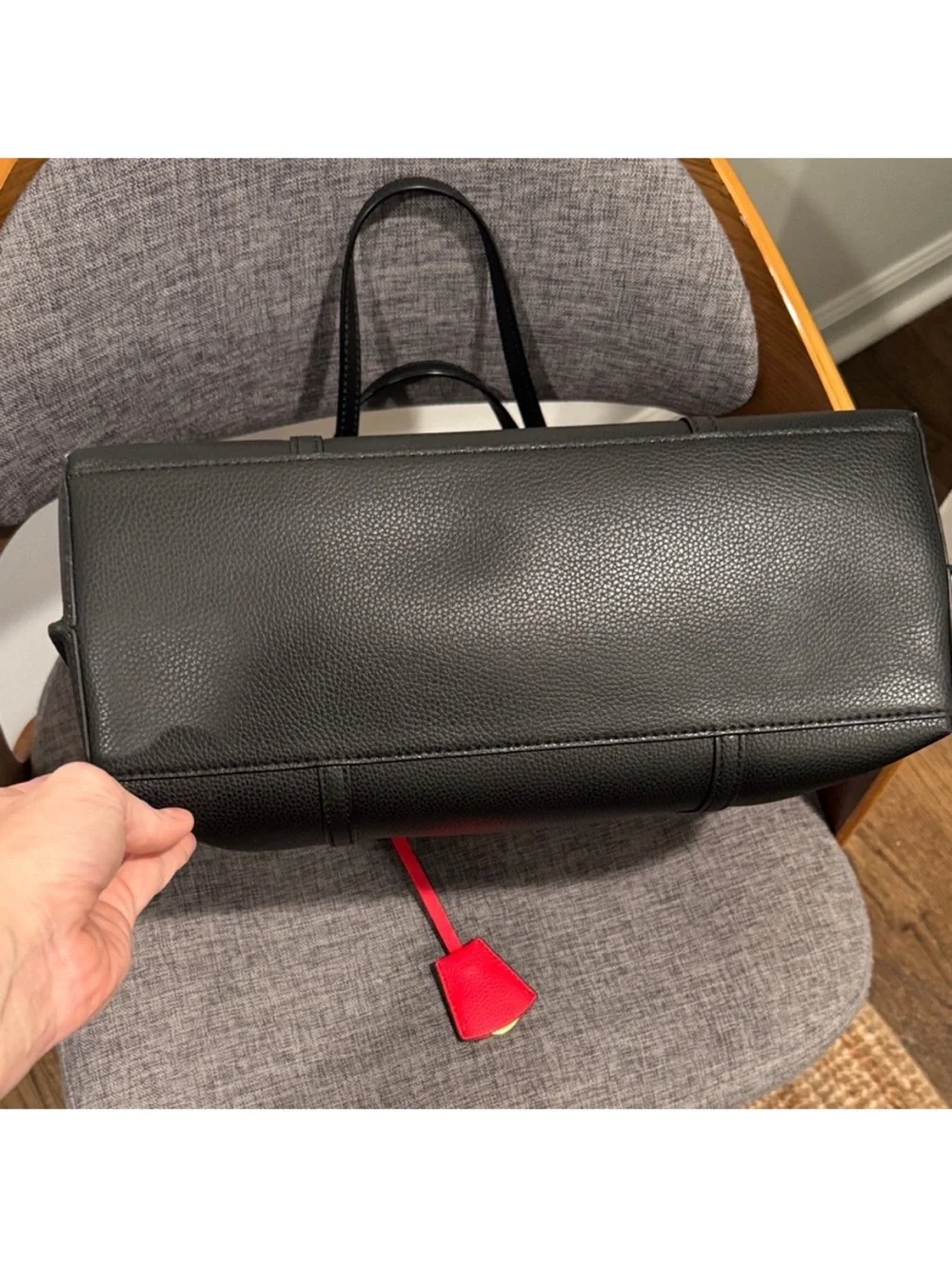 Tory Burch Black Leather Tote with Pink Tag Accent - Picture 4 of 4